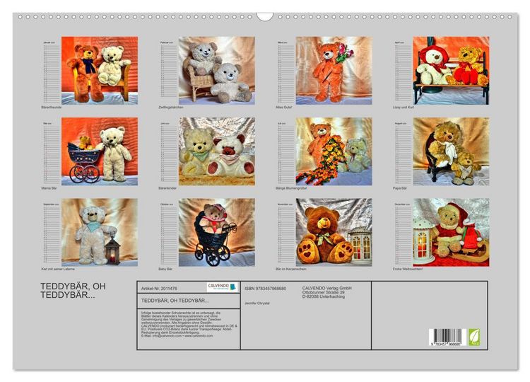 Produktbild: TEDDYB&Auml;R, OH TEDDYB&Auml;R... (Wandkalender 2026 DIN A2 quer), CALVENDO Monatskalender