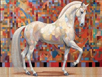 Produktbild: CALVENDO Puzzle Silberwei&szlig;e Eleganz - Edles wei&szlig;es Pferd vor Mosaik Hintergrund | 1000 Teile Lege-Gr&ouml;&szlig;e 64x48cm Foto-Puzzle f&uuml;r gl&uuml;ckliche Stunden