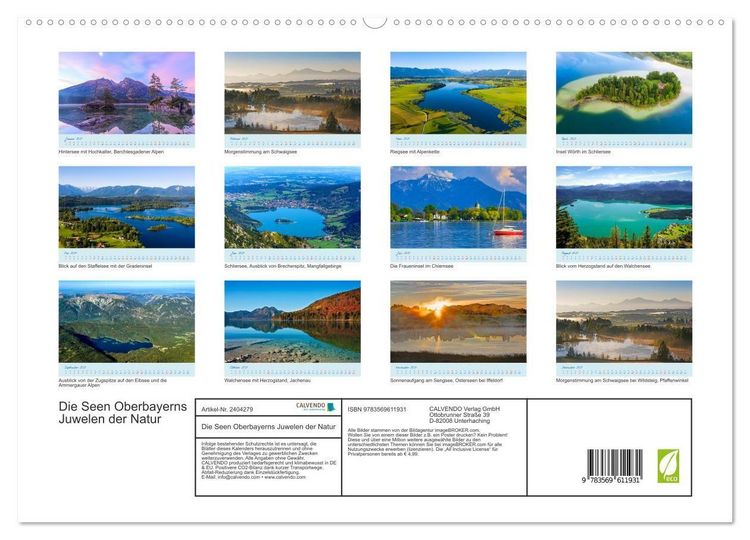 Produktbild: Die Seen Oberbayerns Juwelen der Natur (hochwertiger Premium Wandkalender 2027 DIN A2 quer), Kunstdruck in Hochglanz
