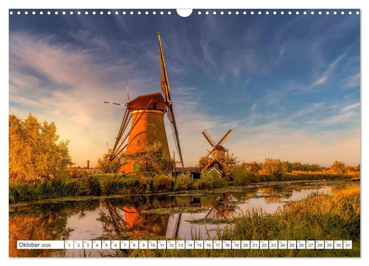 Produktbild: Die Windm&uuml;hlen von Kinderdijk - UNESCO Welterbe (Wandkalender 2026 DIN A3 quer), CALVENDO Monatskalender