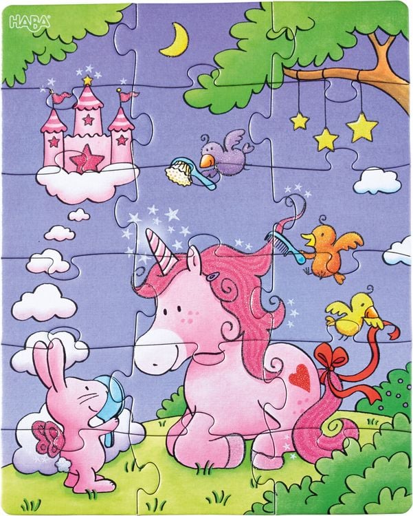 Produktbild: Puzzles Einhorn Glitzergl&uuml;ck. 3 Motive 12, 15, 18 Teile