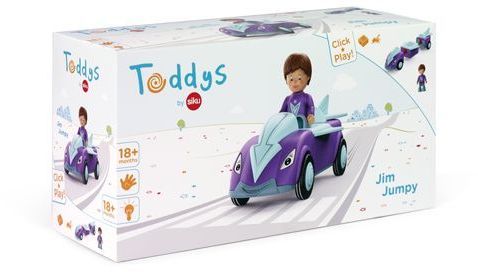 Produktbild: SIKU 0114 - Toddys, Jum Jumpy, Spielzeugauto mit R&uuml;ckziehmotor und Spielfigur, lila/t&uuml;rkis