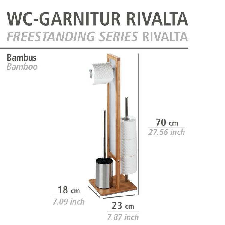 Produktbild: Stand WC-Garnitur Mod. Rivalta Bambus, integrierter Toilettenpapierhalter und WC-B&uuml;rstenhalter