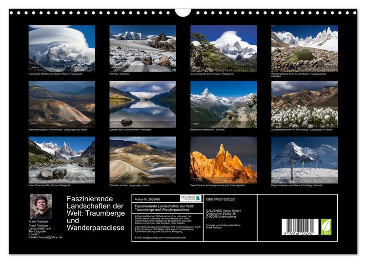 Produktbild: Faszinierende Landschaften der Welt: Traumberge und Wanderparadiese (Wandkalender 2026 DIN A3 quer), CALVENDO Monatskalender