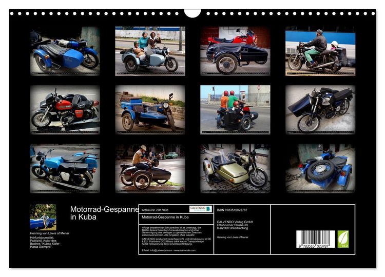 Produktbild: Motorrad-Gespanne in Kuba (Wandkalender 2026 DIN A3 quer), CALVENDO Monatskalender