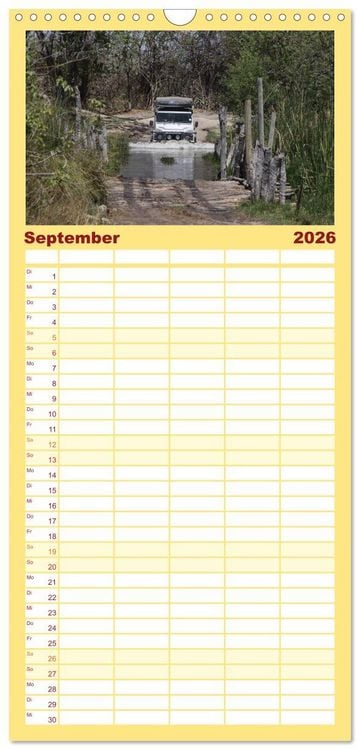 Produktbild: Familienplaner 2026 - Land Rover Defender - Unterwegs in Afrika mit 5 Spalten (Wandkalender, 21 x 45 cm) CALVENDO