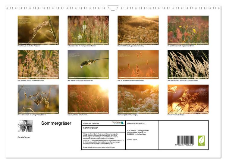 Produktbild: Sommergr&auml;ser (Wandkalender 2026 DIN A3 quer), CALVENDO Monatskalender