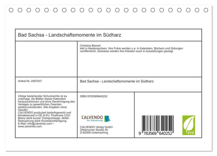 Produktbild: Bad Sachsa - Landschaftsmomente im S&uuml;dharz (Tischkalender 2027 DIN A5 quer), CALVENDO Monatskalender