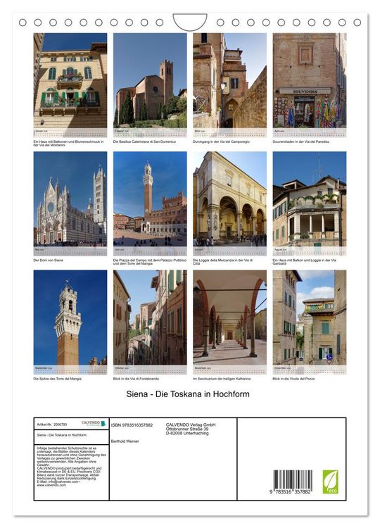 Produktbild: Siena - Die Toskana in Hochform (Wandkalender 2026 DIN A4 hoch), CALVENDO Monatskalender