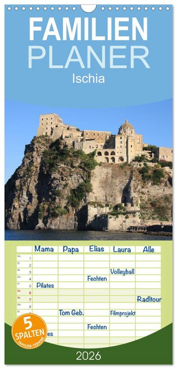 Produktbild: Familienplaner 2026 - Ischia mit 5 Spalten (Wandkalender, 21 x 45 cm) CALVENDO