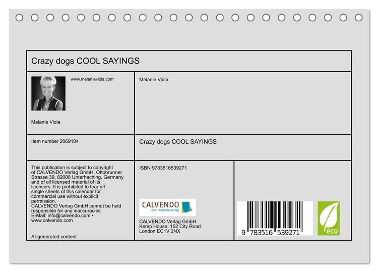 Produktbild: Crazy dogs COOL SAYINGS (Desk Calendar 2026 DIN A5 landscape), CALVENDO 12 Month DeskCalendar