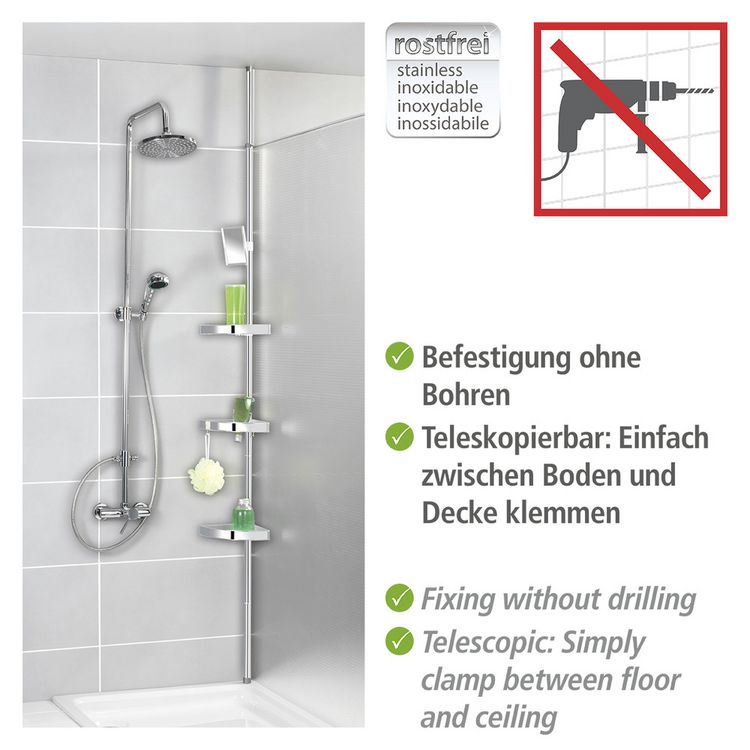 Produktbild: Teleskop Duschecke Premium gl&auml;nzend, mit 3 Ablagen und Spiegel