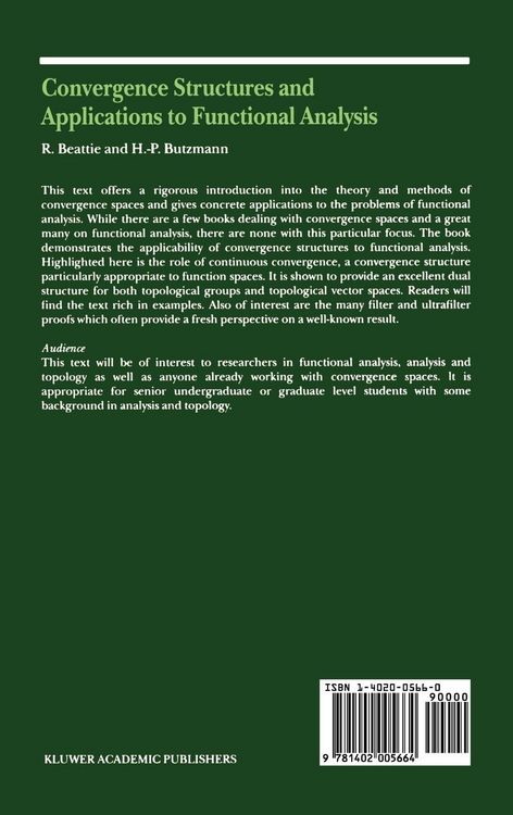 Produktbild: Convergence Structures and Applications to Functional Analysis