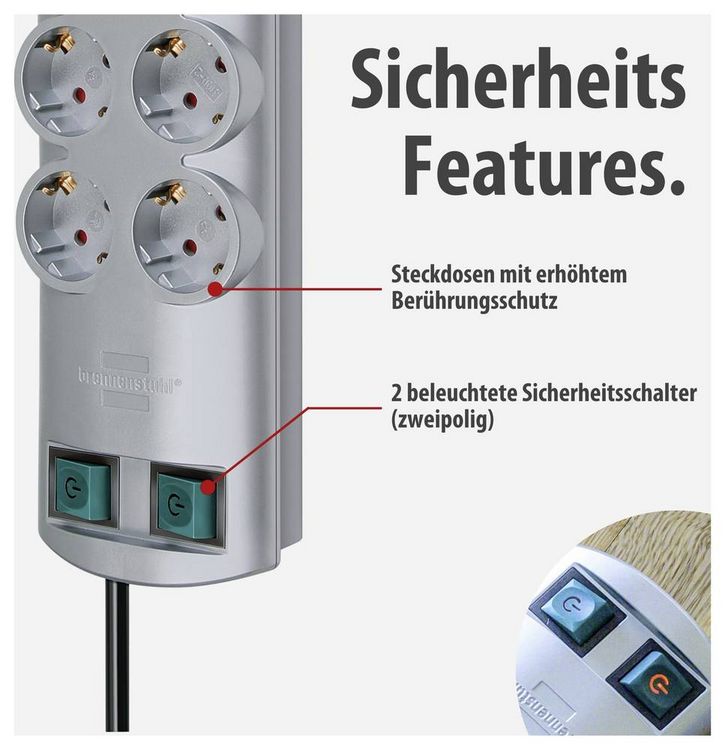 Produktbild: Brennenstuhl 1153390120 Steckdosenleiste mit Schalter 10fach Silber Schutzkontakt 1 St.