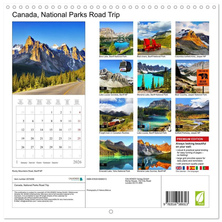Produktbild: Canada, National Parks Road Trip (Wall Calendar 2026 12 &times; 12 Inch) CALVENDO 12 Month Wall Calendar