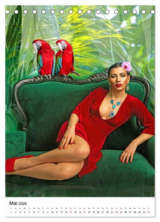 Produktbild: Models und Papageien - Artwork (Tischkalender 2026 DIN A5 hoch), CALVENDO Monatskalender