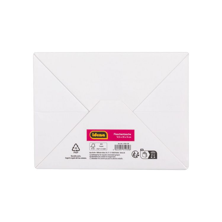 Produktbild: Idena Flaschentasche Happy Birthday wei&szlig; 12,5x35x9xcm 210g/m&sup2; Hei&szlig;pr&auml;gung