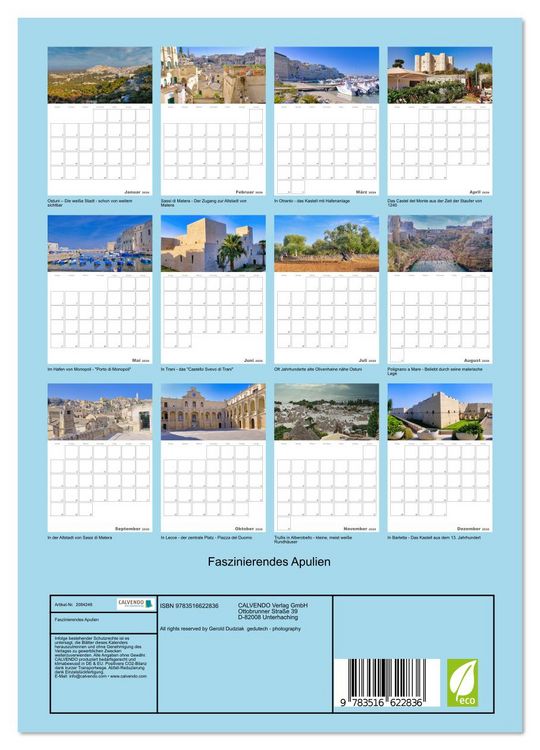 Produktbild: Faszinierendes Apulien (Wandkalender 2026 DIN A4 hoch), CALVENDO Monatskalender
