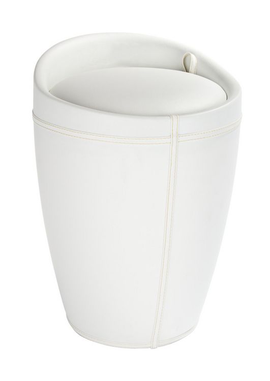 Produktbild: Hocker Mod. Candy White in Lederoptik, mit abnehmbarem W&auml;schesammler
