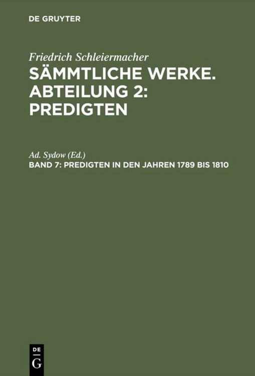 Produktbild: Predigten in den Jahren 1789 bis 1810
