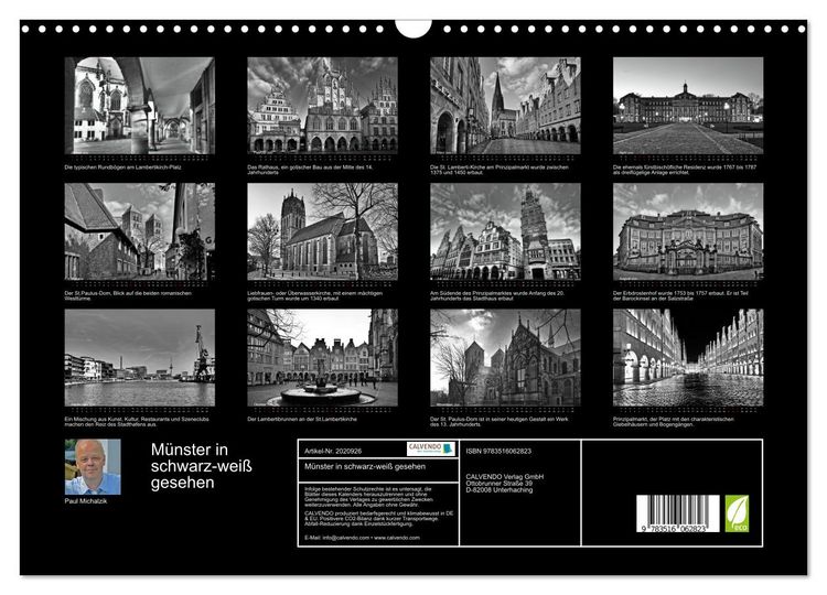 Produktbild: M&uuml;nster in schwarz-wei&szlig; gesehen (Wandkalender 2026 DIN A3 quer), CALVENDO Monatskalender