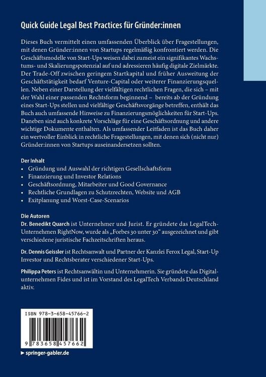 Produktbild: Quick Guide Legal Best Practices für Gründer:innen