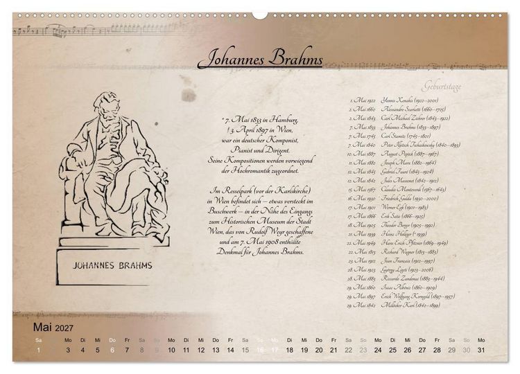 Produktbild: Von Mozart bis Beethoven (hochwertiger Premium Wandkalender 2027 DIN A2 quer), Kunstdruck in Hochglanz