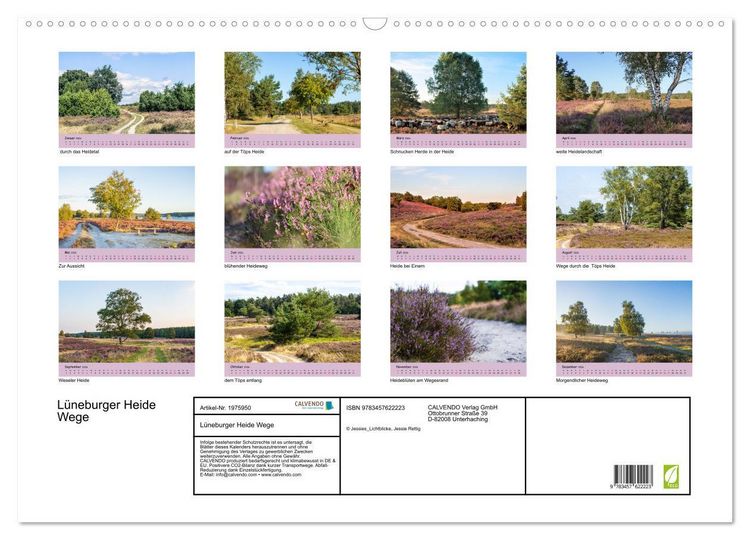 Produktbild: L&uuml;neburger Heide Wege (Wandkalender 2026 DIN A2 quer), CALVENDO Monatskalender