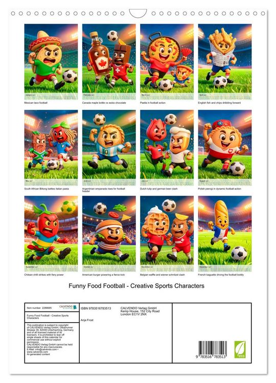 Produktbild: Funny Food Football - Creative Sports Characters (Wall Calendar 2027 DIN A3 portrait), CALVENDO 12 Month Wall Calendar