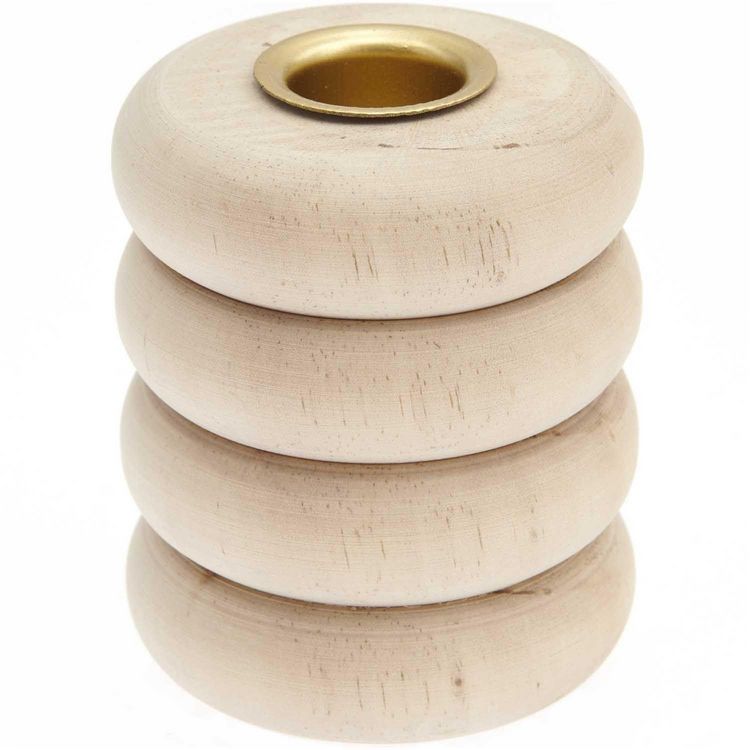 Produktbild: Holz Kerzenhalter Ringe, groß, 7x7x8cm, passend für Kerzen Ø 2,4cm