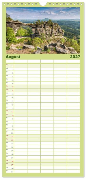 Produktbild: Familienplaner 2027 - Wundersch&ouml;nes Elbsandsteingebirge mit 5 Spalten (Wandkalender, 21 x 45 cm) CALVENDO
