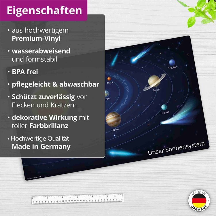 Produktbild: Cover-your-desk Schreibtischunterlage f&uuml;r Kinder und Erwachsene Unser Sonnensystem, aus hochwertigem Vinyl , 65 x 40 cm