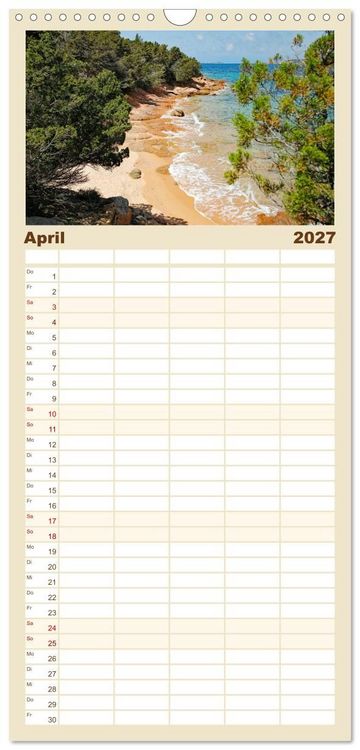 Produktbild: Familienplaner 2027 - Traumhaftes Sardinien mit 5 Spalten (Wandkalender, 21 x 45 cm) CALVENDO