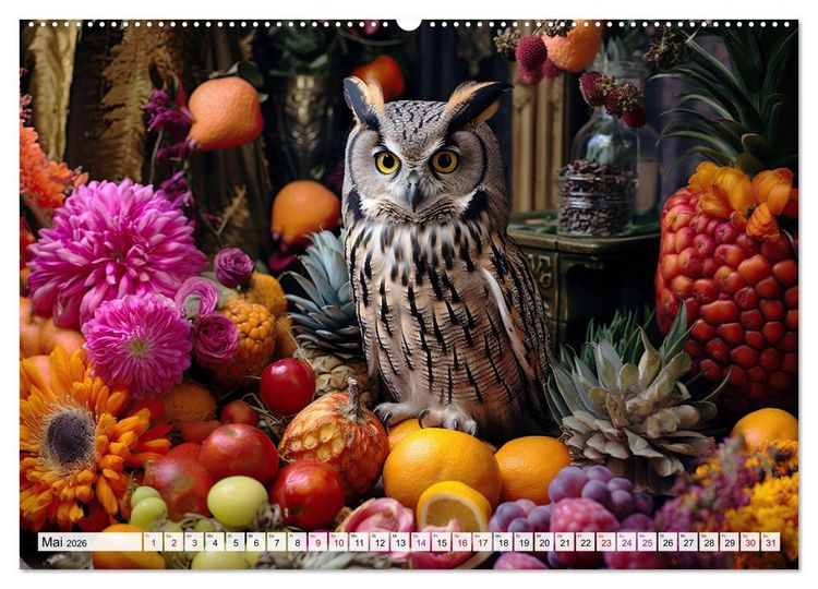 Produktbild: Stillleben mit Eule (hochwertiger Premium Wandkalender 2026 DIN A2 quer), Kunstdruck in Hochglanz
