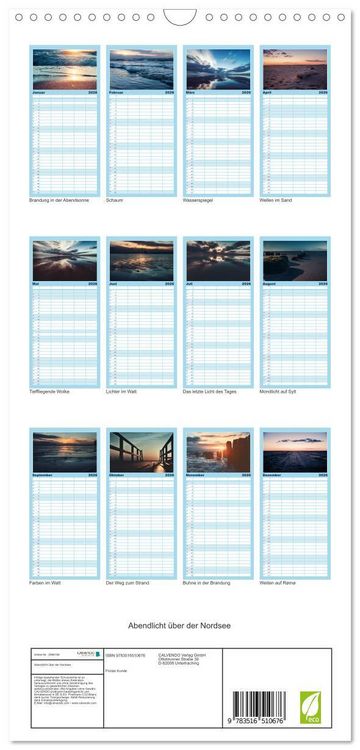 Produktbild: Familienplaner 2026 - Abendlicht &uuml;ber der Nordsee mit 5 Spalten (Wandkalender, 21 x 45 cm) CALVENDO