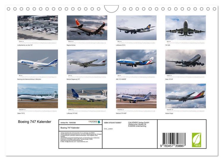 Produktbild: Boeing 747 Kalender (Wandkalender 2026 DIN A4 quer), CALVENDO Monatskalender