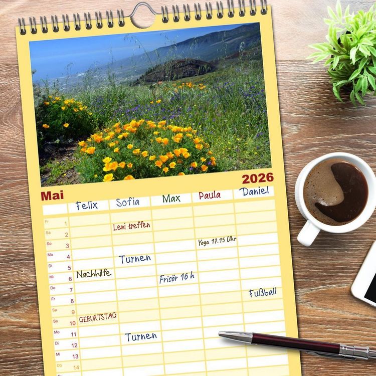 Produktbild: Familienplaner 2026 - Teneriffa - Insel der Gl&uuml;ckseligen mit 5 Spalten (Wandkalender, 21 x 45 cm) CALVENDO