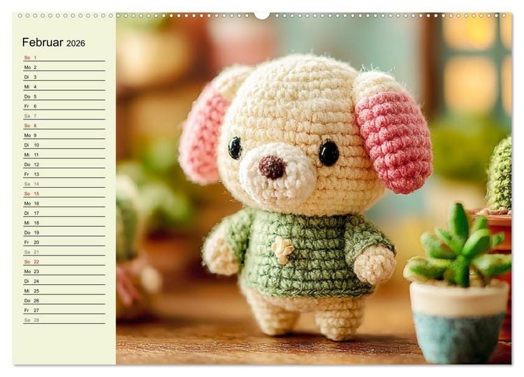 Produktbild: Kleine Freunde aus Wolle. Zauberhaft geh&auml;kelte Tierchen (hochwertiger Premium Wandkalender 2026 DIN A2 quer), Kunstdruck in Hochglanz