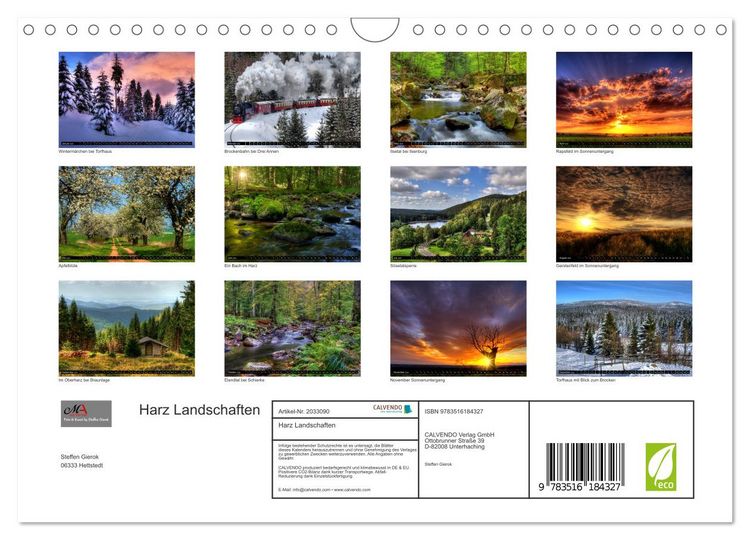 Produktbild: Harz Landschaften (Wandkalender 2026 DIN A4 quer), CALVENDO Monatskalender