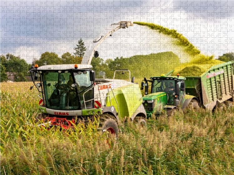 Produktbild: CALVENDO Puzzle Claas Jaguar 950 und John Deere 6250R 1000 Teile Lege-Gr&ouml;&szlig;e 64 x 48 cm Foto-Puzzle Bild von Andreas Jannusch