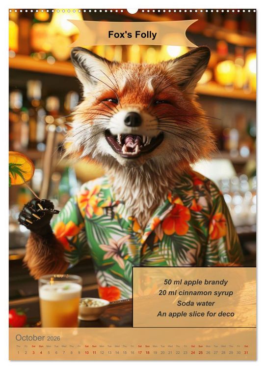 Produktbild: Animal cocktail creations for bartenders (High Quality Premium Wall Calendar 2026 DIN A2 portrait),CALVENDO 12 Month Wall Calendar