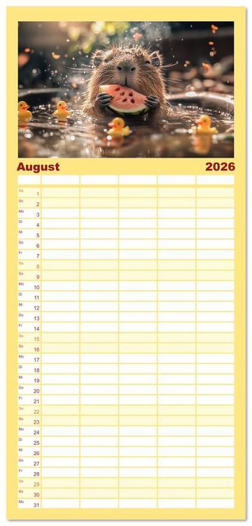 Produktbild: Familienplaner 2026 - Capybara Zeit mit 5 Spalten (Wandkalender, 21 x 45 cm) CALVENDO