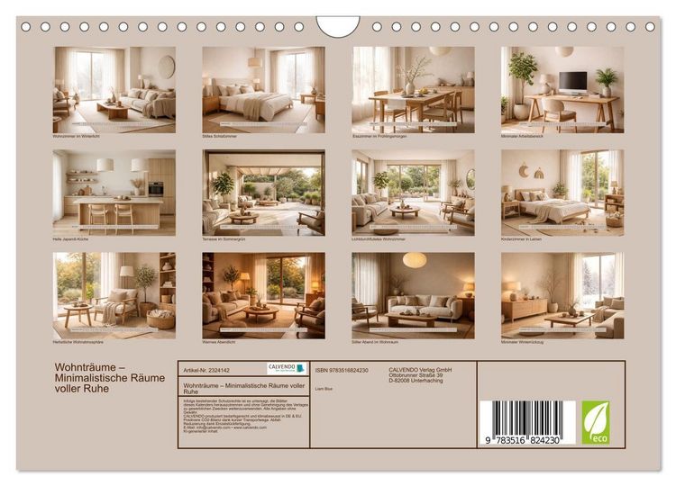 Produktbild: Wohntr&auml;ume &ndash; Minimalistische R&auml;ume voller Ruhe (Wandkalender 2027 DIN A4 quer), CALVENDO Monatskalender