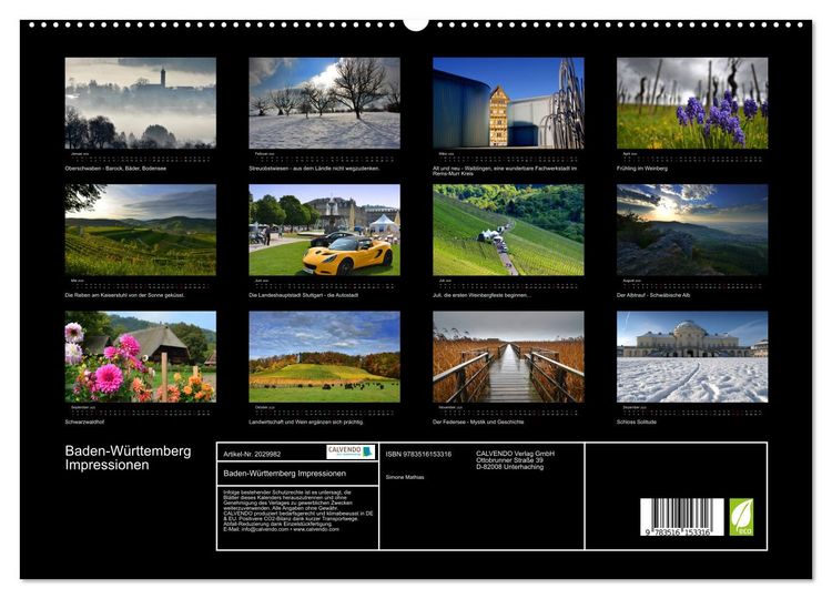 Produktbild: Baden-W&uuml;rttemberg Impressionen (hochwertiger Premium Wandkalender 2026 DIN A2 quer), Kunstdruck in Hochglanz