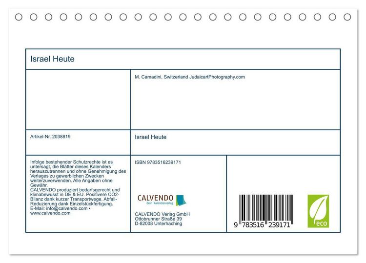 Produktbild: Israel Heute (Tischkalender 2026 DIN A5 quer), CALVENDO Monatskalender
