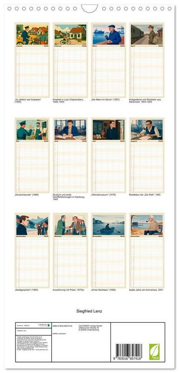Produktbild: Familienplaner 2026 - Siegfried Lenz mit 5 Spalten (Wandkalender, 21 x 45 cm) CALVENDO