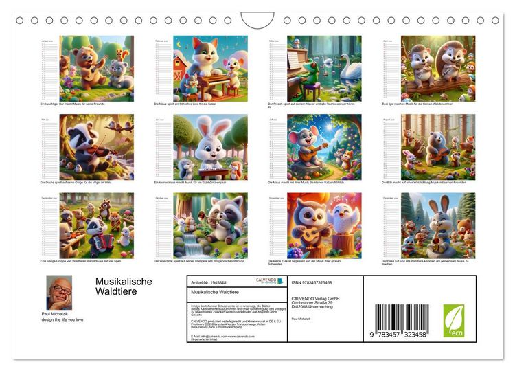 Produktbild: Musikalische Waldtiere (Wandkalender 2026 DIN A4 quer), CALVENDO Monatskalender
