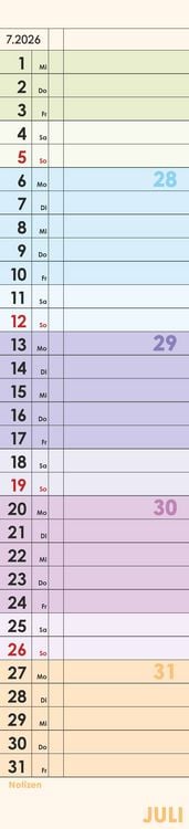 Produktbild: Planer Farbenfroh 2026 - Streifen-Kalender 11,3x49x5 cm - Küchenkalender - Wandplaner - Alpha Edition