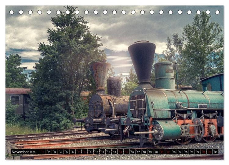 Produktbild: Lokomotiven und Wagen - Verfallen und vergessen auf dem Abstellgleis (Tischkalender 2026 DIN A5 quer), CALVENDO Monatskalender