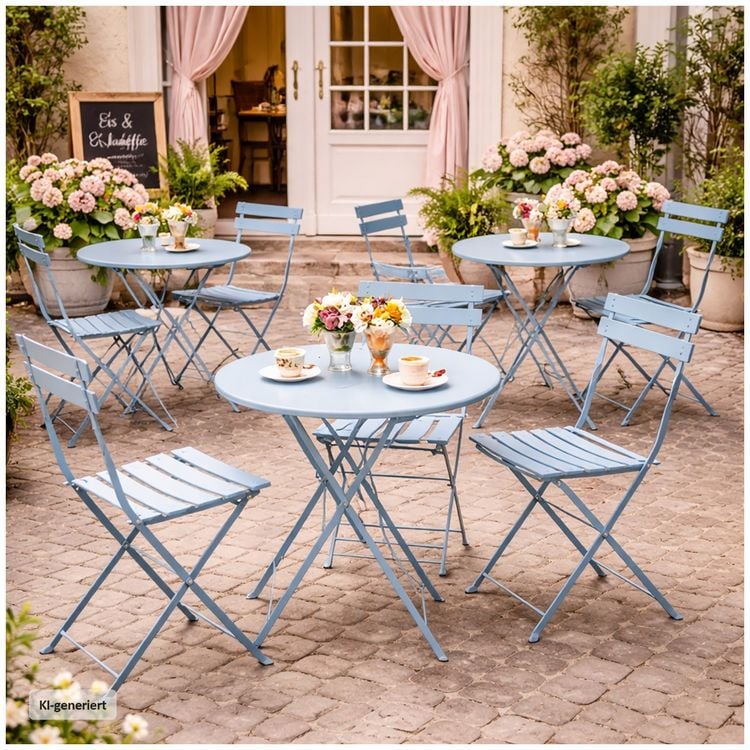 Produktbild: HTI-Living Bistro Sitzgruppe Metall Blau klappbar Tisch mit 2 St&uuml;hlen Balkon Set